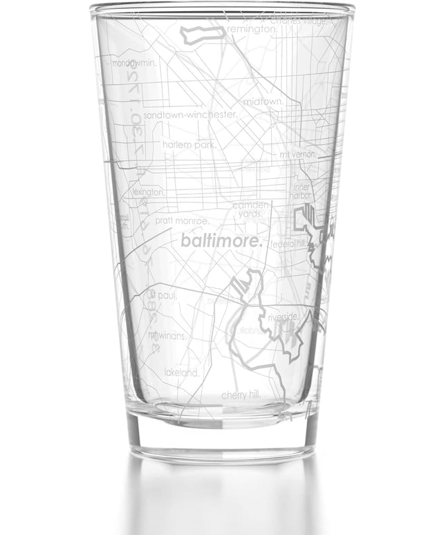 Well Told Engraved Baltimore Maryland Map Pint Glass, Etched Beer Gift (16 oz, Clear) City Map Pint, Custom City Glassware, Gifts For Beer Lovers
