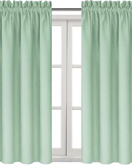 DWCN Blackout Curtains Room Darkening Thermal Insulated Bedroom Curtains Window Curtain Panels, 38 x 45 inches Long, Set of 2 Light Green Rod Pocket Drapes