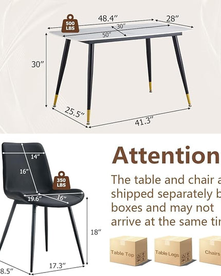 50'' Dining Table Set for 4, Dining Room Sets for 4, Sintered Stone Dining Table Chairs Set of 4, Easy to Assemble，Suitable for Small Spaces
