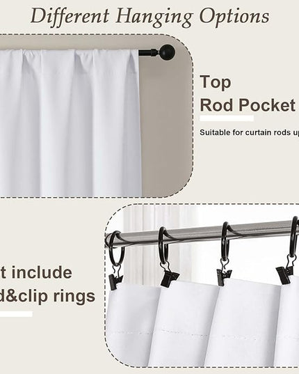 Gwine Pura White Light Filtering Curtains for Bedroom 96 Inch Length, Room Darkening Energy Saving Black Out Curtains for Living Room, Window Treatment Drapes with Rod Pocket, Each 40" Wx96 L, 2PCS