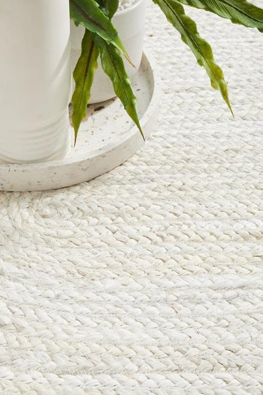 FRELISH DECOR Handwoven Jute Area Rug- Off-White Round Rustic Vintage Braided Reversible Rug- Eco Friendly Rug for Bedroom, Kitchen, Living Room, Farmhouse (10 Feet Round - Off-White)