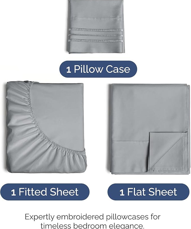 Twin Size 3 Piece Sheet Set - Comfy Breathable & Cooling Bed Sheets Set - Hotel Luxury Bedding for Women, Men, Kids, Teens, Boys & Girls - Deep Pockets, Soft and Wrinkle Free - Oeko-Tex - Steel Blue