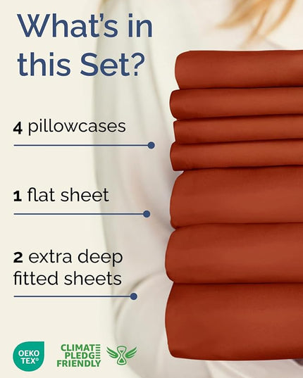 Extra Deep Split King Sheet Set - 7 Piece Breathable & Cooling Sheets - Hotel Luxury Bed Sheets Set - Easy Fit - Soft, Wrinkle Free & Comfy Sheets Set - Terracotta Sheet Set with Extra Deep Pockets