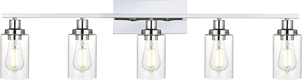 MELUCEE Modern Vanity Lights for Bathroom 5 Lights Chrome Finish with Clear Glass Shade, Contemporary Metal Wall Light Fixtures for Dressing Table Mirror Cabinets (Patent No.: US D963914 S)
