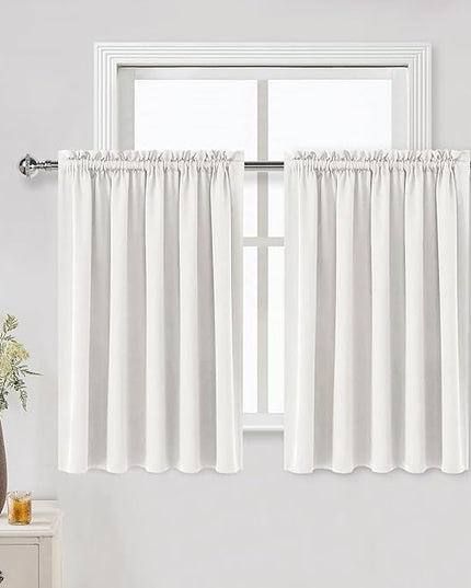 DWCN Short Ivory Blackout Curtains for Small Window, Thermal Insulated Energy Saving Room Darkening Curtains for Kitchen/Bedroom (W60 x L36 inch, Set of 2 Panels, Top of Rod Pocket)