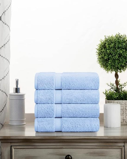 Superior Egyptian Cotton Pile Hand Towel Set of 4, Ultra Soft Luxury Towels, Thick Plush Essentials, Absorbent Heavyweight, Guest Bath, Hotel, Spa, Home Bathroom, Shower Basics, Light Blue