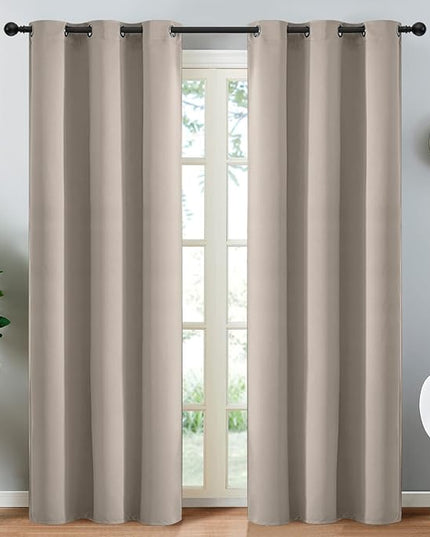 Yakamok Room Darkening Blackout Curtains Thermal Insulated Grommet Curtain Panels for Bedroom, 38W x 90L, Natural, 2 Panels