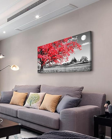 Canvas Wall Art For Living Room Office Wall Decor Bedroom Decor Black And White Landscape Wall Painting Red Tree Scenery Pictures Canvas Prints Ready To Hang For Room Home Decoration 40 X 20
