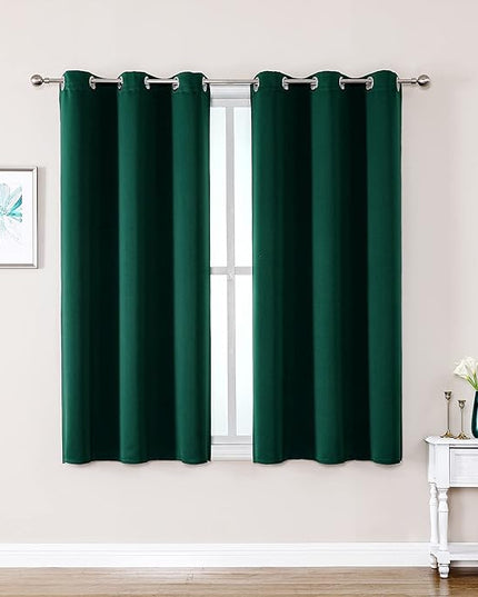ChrisDowa Grommet Blackout Curtains for Bedroom and Living Room - 2 Panels Set Thermal Insulated Room Darkening Curtains (Forest Green, 38 x 45 Inch)