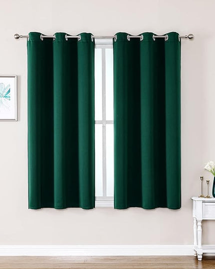 ChrisDowa Blackout Curtains 48 inches Long for Bedroom - 2 Panels Set Grommet Thermal Insulated Room Darkening Curtains for Living Room (Forest Green, 42 x 48 Inch)
