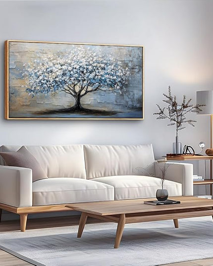 ERQINHUA Wall Art For Living Room Large Wall Decor Art For Office Abstract Pictures Blue Grey Tree Restaurant Wall Painting Framed Canvas Printing Art Bedroom Home Decoration Wood Framed 20"X40"