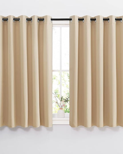 NICETOWN Bedroom Blackout Curtains and Drapes - Window Treatment Thermal Insulated Solid Grommet Blackout Draperies for Bedroom (Biscotti Beige, Set of 2, 66 by 54 Inch)