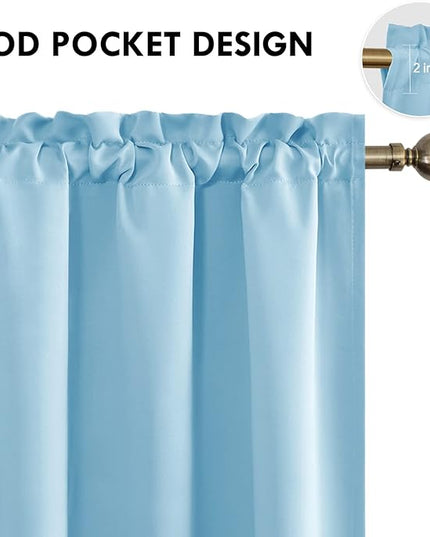 DWCN Blackout Curtains Room Darkening Thermal Insulated Bedroom Curtains Window Treatments, 42 x 45 inches Long, Set of 2 Light Blue Rod Pocket Drapes