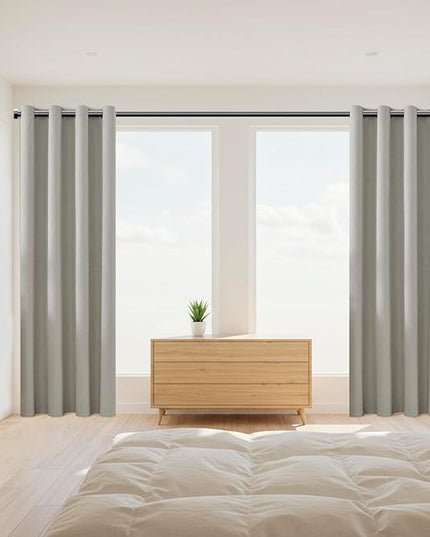ChrisDowa 100% Blackout Greyish Beige Solid Curtains 72 Inches Long 2 Panels for Bedroom Living Room,Farmhouse Room Darkening Thermal Insulated Soundproof Grommet Top Window Treatment Drapes,52x72