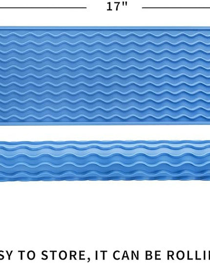 Silicone Dish Drying Mat for Multiple Usage,Easy clean,Eco-friendly,Heat-resistant Silicone Mat for Kitchen Counter,Sink,Bar,Bottle,or Cup Lichen Blue M 17 inches x 6 inches