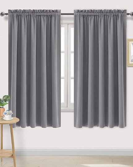 DWCN Blackout Curtains for Living Room Thermal Insulated, Energy Saving & Noise Reducing Bedroom Curtains, Grey, W 70x L 63 Inch, Set of 2 Rod Pocket Curtain Panels