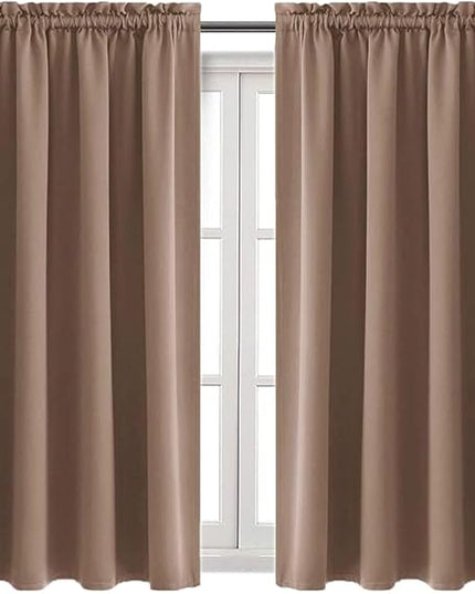 DWCN Blackout Curtains Room Darkening Thermal Insulated Bedroom Curtains Window Curtain Panels, 38 x 54 inches Long, Set of 2 Khaki Rod Pocket Drapes