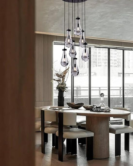 Modern 7-Light Raindrop Chandelier, Bronze Finish Teardrop Cluster Pendant Light for Kitchen Island, Dining Room Over Table Adjustable Hanging Fixture for High Ceilings, Entryway & Staircase