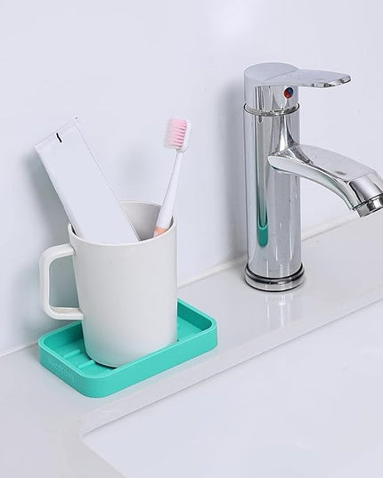 Silicone Kitchen Sink Organizer Tray for Multiple Usage,Easy Clean Sponges Holder for Kitchen Bathroom Counter or Sink,Dish Soap Dispenser,Scrubber,Bottle,Cup Mint 4.9”x 3.2”