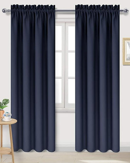 DWCN Blackout Curtains Room Darkening Thermal Insulated Bedroom Curtains Window Curtain Panels, 42 x 84 inches Long, Set of 2 Navy Rod Pocket Drapes