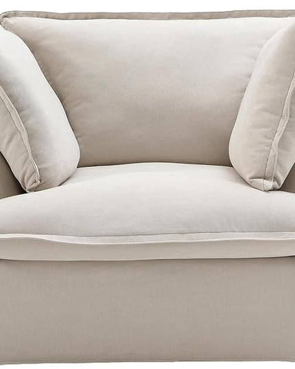 JACH Comfy Couch Chair with Thick Cushion, Single Accent Chair Deep Seat Sofas Couches, Hemp Velvet Sofa Furniture for Small Spaces, Living Room, Bedroom, Office, Apartment, Beige
