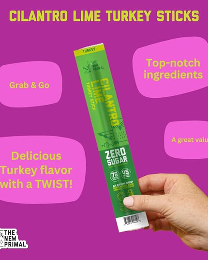 New Primal Cilantro Lime Turkey Sticks, Keto, Gluten Free Healthy Snacks for Adults, Sugar Free Low Carb High Protein, Paleo Whole30 Jerky Meat Stick, 7g Protein, 45 Calories, 1oz (Pack of 20)