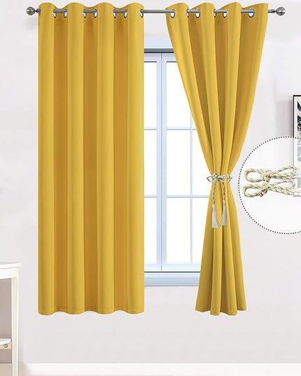 Yakamok Blackout Curtains Room Darkening Thermal Insulated Grommet top Window Curtains for Living Room, 52 x 63 Inch, Mustard Yellow, Set of 2