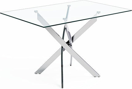 5 Piece Dining Table Table Set, Modern Tempered Glass Dining Table Set for 4 Kitchen Table Set with 4 Upholstered Chairs for Kitchen Dining Room (Sliver Table with White Chairs)