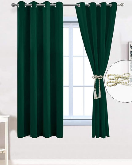 Yakamok 63 Inch Long Dark Green Blackout Curtains Room Darkening Thermal Insulated with Grommet Blackout Drapes for Bedroom, 52Wx63L inch, 2 Panels