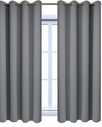 Yakamok Room Darkening Curtains Thermal Insulated Gray Blackout Curtain Panels Solid Grommet Top Window Drapes for Bedroom, 2 Tie Backs Included(52x72 Inch, Grey, 2 Panels)