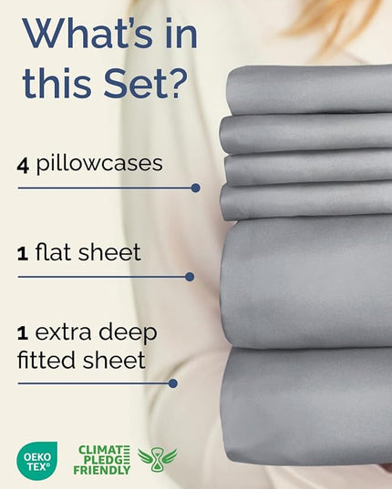 Extra Deep Cal King Sheet Set - 6 Piece Breathable and Cooling Sheets - Hotel Luxury Bed Sheets Set - Easy Fit - Soft, Wrinkle Free and Comfy Sheets Set - Steel Blue Sheet Set with Extra Deep Pockets