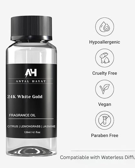 24K Diffuser Essential Oil Scent - Luxury Hotel Inspired Aromatherapy Scent Diffuser Oil - Hints of Zesty Citrus, Floral Jasmine, & Delicate Lily - for Essential Oil Diffusers - 120mL