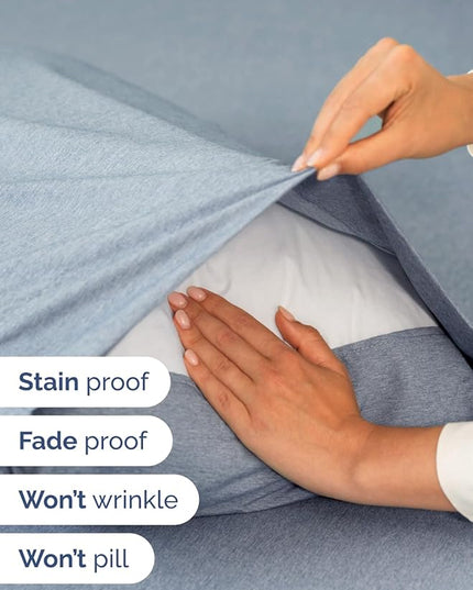 Extra Deep Full Sheet Set - 6 Piece Breathable and Cooling Sheets - Hotel Luxury Bed Sheets Set - Easy Fit - Soft, Wrinkle Free and Comfy Sheets Set - Heathered Blue Sheet Set with Extra Deep Pockets