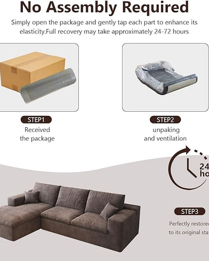 107'' L-Shaped Modern Modular Sectional Cloud Couch, 4-Seat Chenille Deep-Seat Sofa with Pillow for Living Room, Bedroom, Apartment, Camel