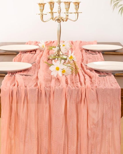 Socomi 3pcs Coral Peach Christmas Cheesecloth Table Runner Boho Rustic Gauze 120 inch 10FT Cheese Cloth Runner for Wedding Party Baby Shower Birthday Home Decor Holiday Decorations