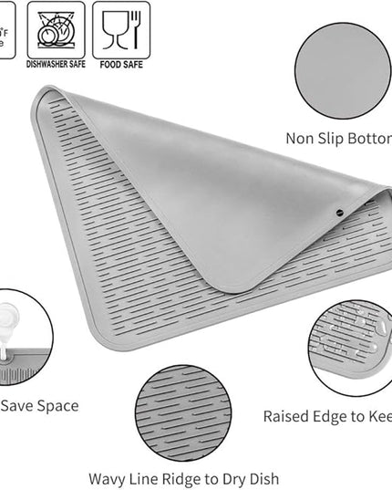 Silicone Dish Drying Mat for Multiple Usage,Easy clean,Eco-friendly,Heat-resistant Silicone Mat for Kitchen Counter or Sink,Refrigerator or Drawer Liner Grey XL 18 inches x 16 inches