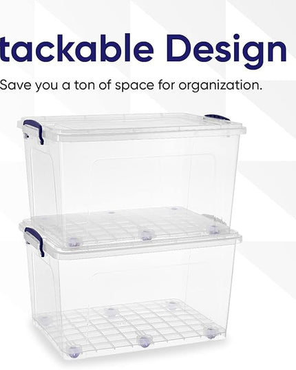 Superio Storage Bins with Lids- Clear Boxes for Organizing, Stackable Plastic Containers- BPA Free, Non-Toxic, Odor Free, Organizer for Home, Office, Dorm (8 Pack, 44 Qt (Wheeled))