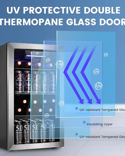 Mini Fridge 130 Can Beverage Refrigerator Cooler, 3.2 Cu.Ft Drink Fridge forSoda Wine Beer, Digital Temperature Control Cooler for Home, Dorm, Bar