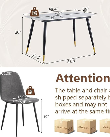 5 Piece Dining Table Set,4 Chair Dining Table Set, Sintered Stone Kitchen Table Top and Modern Chairs Set of 4 for Kitchen Dining Room, Small Space