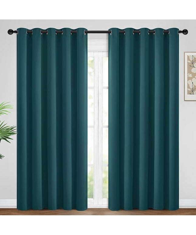 Yakamok Blackout Curtains for Bedroom 2 Panels Set 108 Inch Length Thermal Insulated Room Darkening Dark Black Out Drapery Grommet Window Treatments Drapes for Living Room,62x84, Dark Teal