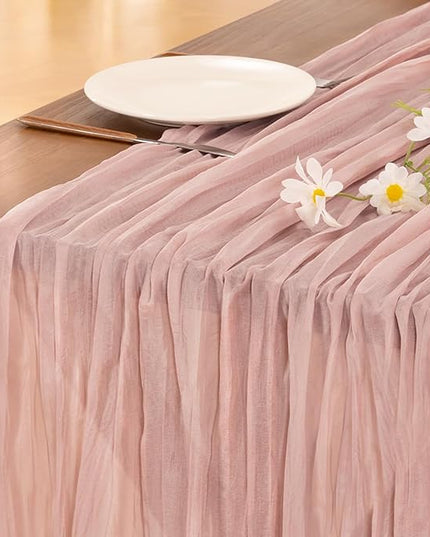 Socomi Pink Cheesecloth Table Runner Fall Thanksgiving Boho Rustic Gauze Dusty Pink Farmhouse 120 inch 10FT Cheese Cloth Runner for Wedding Party Baby Shower Birthday Holiday Home Decor
