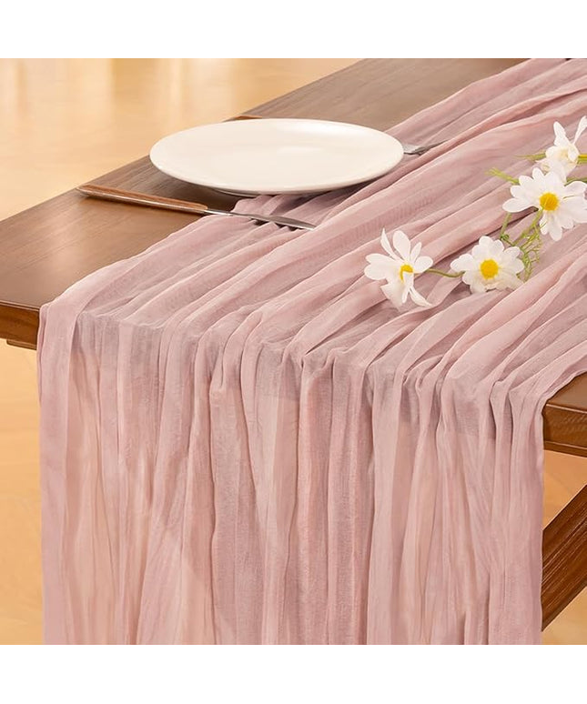 Socomi 3pcs Pink Cheesecloth Table Runner Christmas Boho Rustic Gauze Dusty Pink Farmhouse 120 inch 10FT Cheese Cloth Runner for Wedding Party Baby Shower Birthday Home Decor