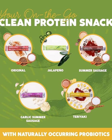 Paleovalley 100% Grass Fed Jalapeno Beef Sticks - Delicious Gluten Free Beef Snack - High Protein Keto Friendly