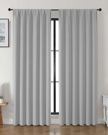 Gwine Silver Grey Blackout Curtains for Bedroom 90 inches Long 2 Panels Set, Solid Noise Reducing Thermal Insulated Blackout Curtains for Living Room with Rod Pocket, Each 50" Wx90 L