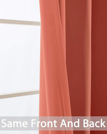 Yakamok Thermal Curtains Blackout Curtain Panels, Room Darkening Solid Grommet Top Window Drapes for Dedroom, 42x72 inch, Coral Orange, 2 Panels