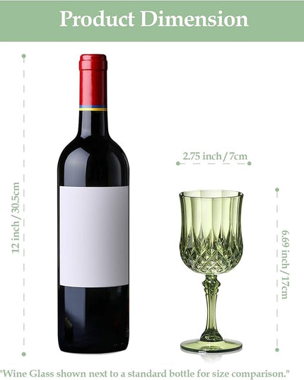 XUWAIDSGN 7oz Plastic Vintage Wine Glasses Drinking Glasses Unbreakable Wedding Glassware Crystal Water Goblets Reusable Drinkware Vintage Champagne Flutes (100, Dark Green)
