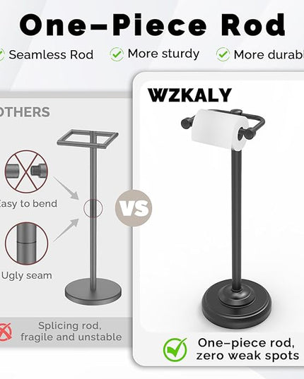 Black Toilet Paper Holder Stand, Matte Black Toilet Paper Holder Free Standing, Post Pivoting Design & Stable Weighted Base SUS304 Stainless Steel for Bathroom(Mega Roll)
