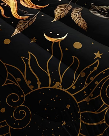 AILONEN Sun and Moon Comforter Set for Boys Girls, Queen Black and Gold Mandala Boho Exotic Style Bedding Set, 3 Pieces Sky Could Star Print Bed in a Bag,1 Comforter with 2 Pillowcases