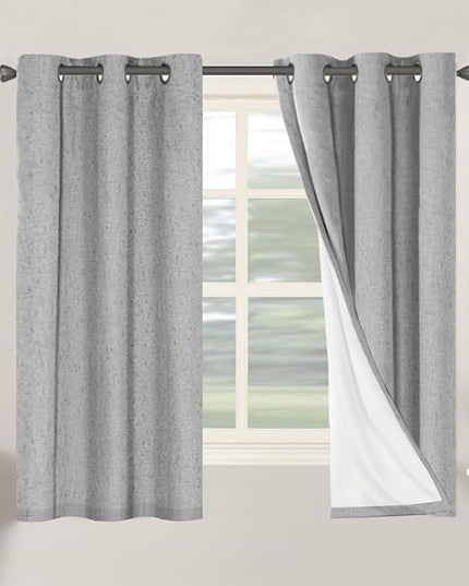 H.VERSAILTEX Primitive Linen Curtains 100% Blackout Curtain Drapes Burlap Curtains with White Thermal Insulated Liner, Grommet Top Drapes Living Room/Bedroom (2 Panels, 42 x 63 Inch, Dove Gray)