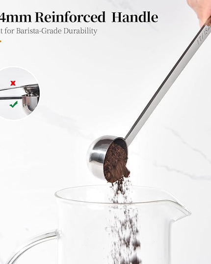 Long Handle Coffee Scoop: 8.3 Inch 18/8 Stainless Steel 1 Tablespoon Metal Measuring Spoon Tbsp Scoop for Coffee Beans, Grounds Coffee, Coffee Powder, Tea, Tall Jars (1Tbsp/15ml)